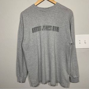 Vintage Guess Jeans USA Spellout Gray Long Sleeve‎ Tee Large